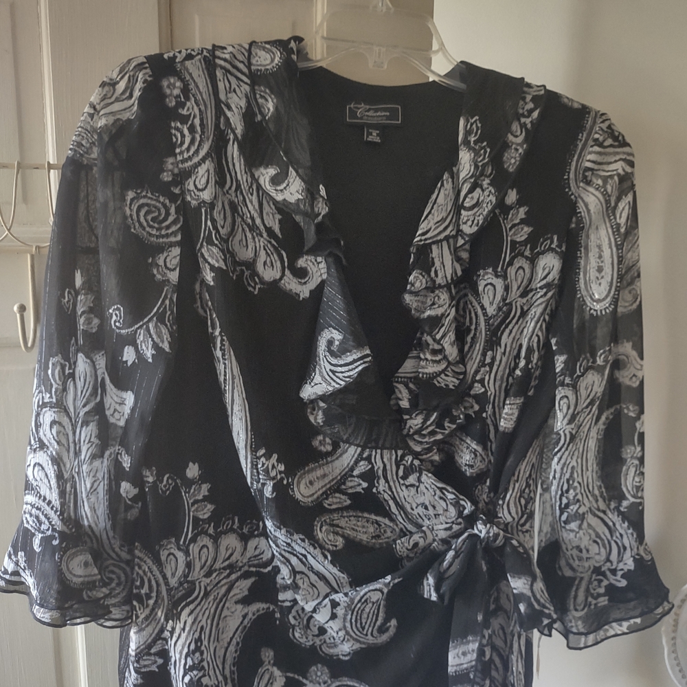 Dressbarn Black Wrap Ruffled Blouse